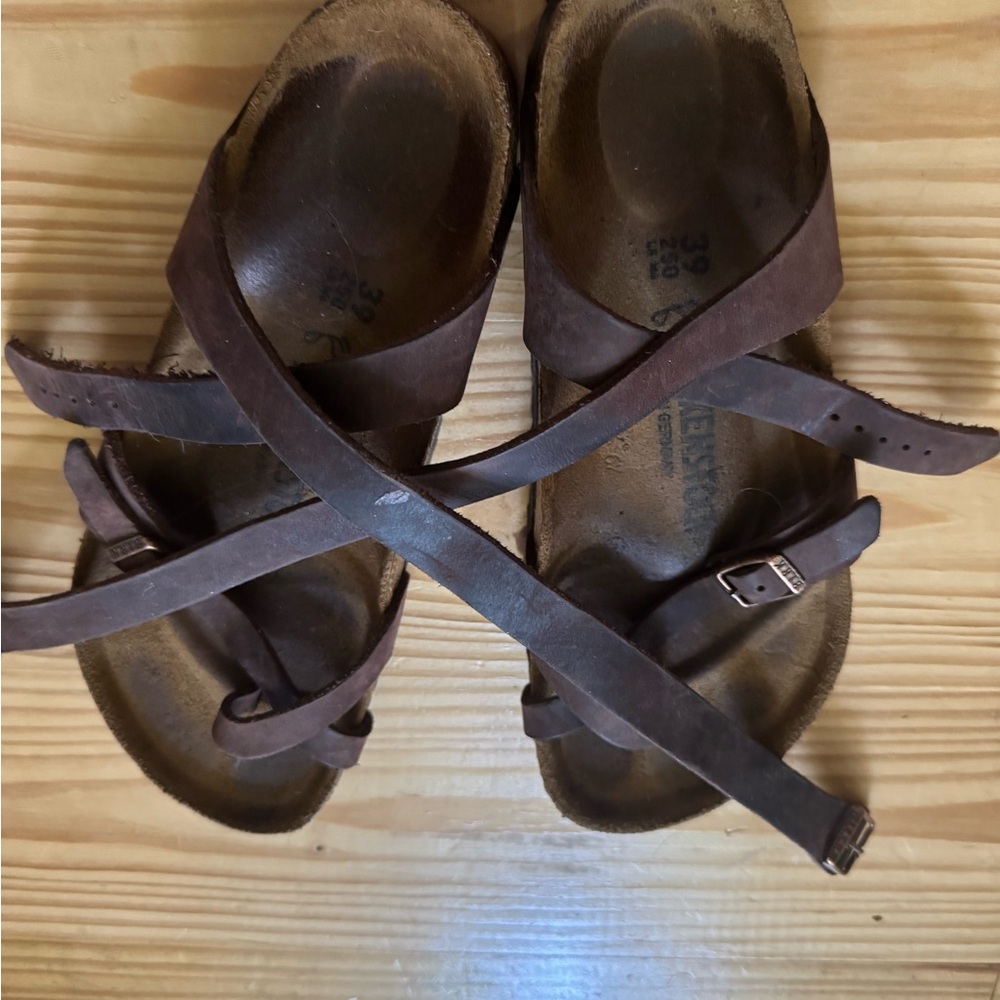 Brown Leather Cross-Strap Sandals